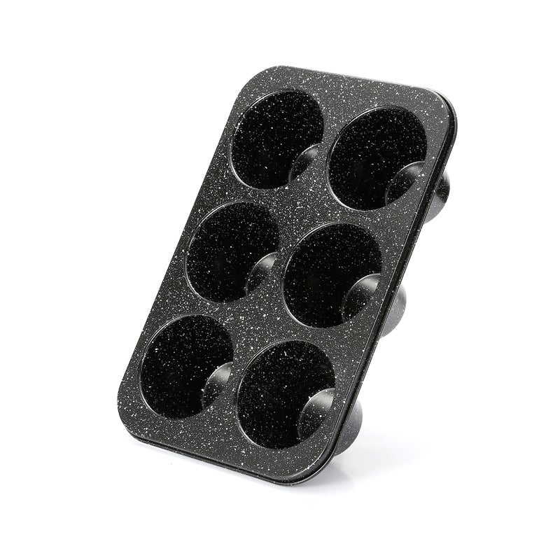 Monfish Jumbo muffin pan 6 Cup deep muffin pan extra large cupcake tin black granite finish carbon steel baking pan 35dia x3 inch cup