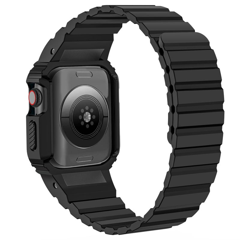 إيروريكس لساعة Apple Watch 42 / 44 / 45 مم سوار ساعة سيليكون مغناطيسي مع غطاء ساعة مدمج (أسود) - Image 2