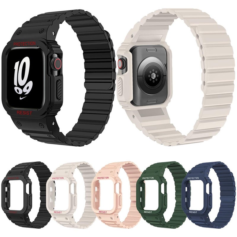 إيروريكس لساعة Apple Watch 42 / 44 / 45 مم سوار ساعة سيليكون مغناطيسي مع غطاء ساعة مدمج (أسود) - Image 3