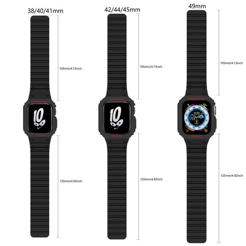 إيروريكس لساعة Apple Watch 42 / 44 / 45 مم سوار ساعة سيليكون مغناطيسي مع غطاء ساعة مدمج (أسود) - Image 5