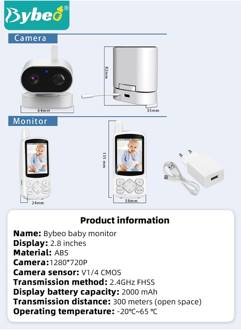 Upgrade Baby Monitor, 2.8 Inch LCD Display Baby Camera Monitor with Camera and 2-Way Audio, Ultra-Clear Night Vision, Temperature Sensor and 8 Lullabies, Ideal for Baby/Elderly/Pet