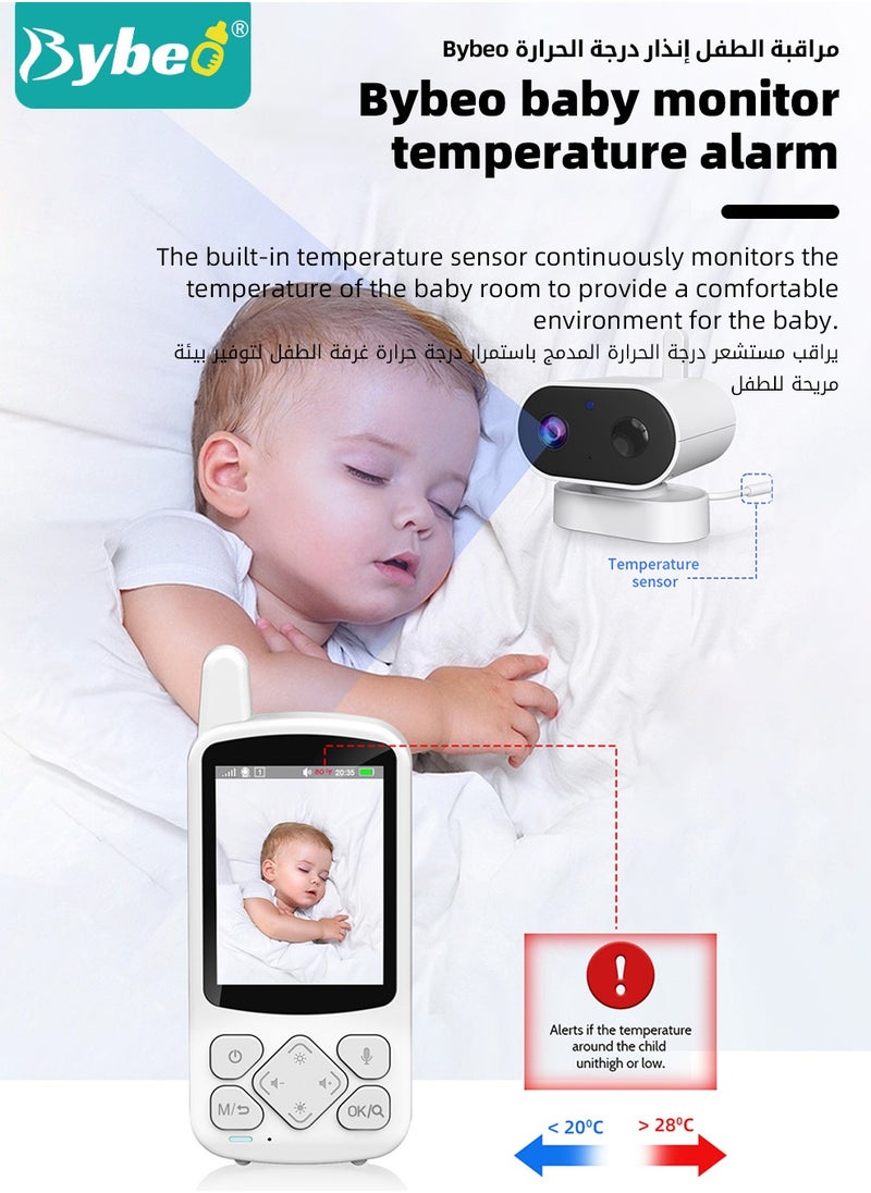 Upgrade Baby Monitor, 2.8 Inch LCD Display Baby Camera Monitor with Camera and 2-Way Audio, Ultra-Clear Night Vision, Temperature Sensor and 8 Lullabies, Ideal for Baby/Elderly/Pet