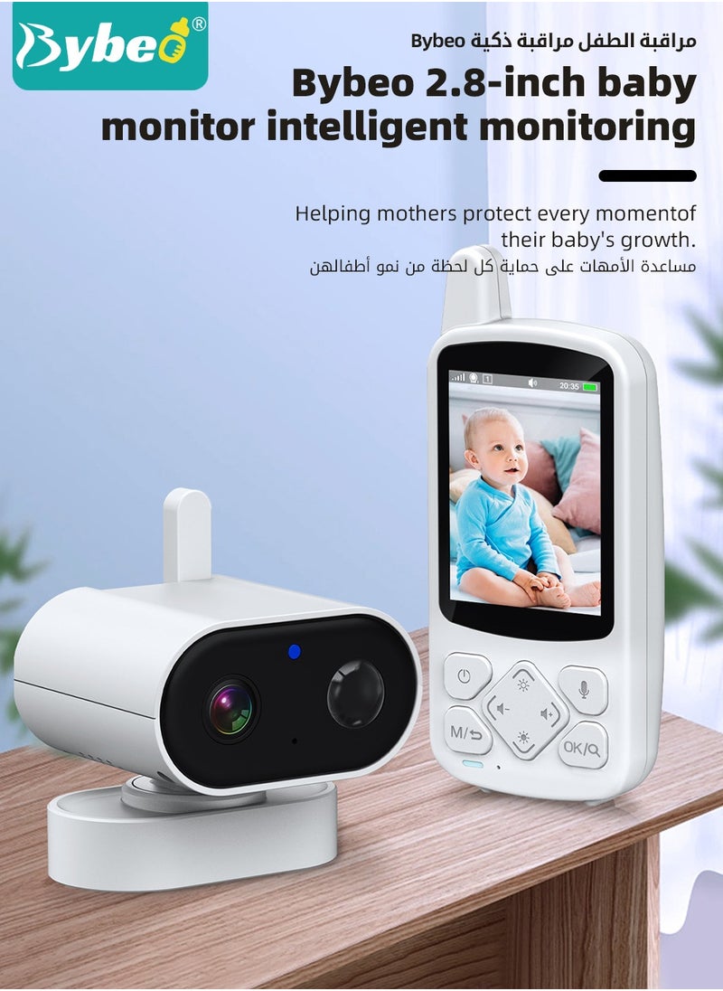 Bybeo Upgrade Baby Monitor, 2.8 Inch LCD Display Baby Camera Monitor with Camera and 2-Way Audio, Ultra-Clear Night Vision, Temperature Sensor and 8 Lullabies, Ideal for Baby/Elderly/Pet  - Image 2