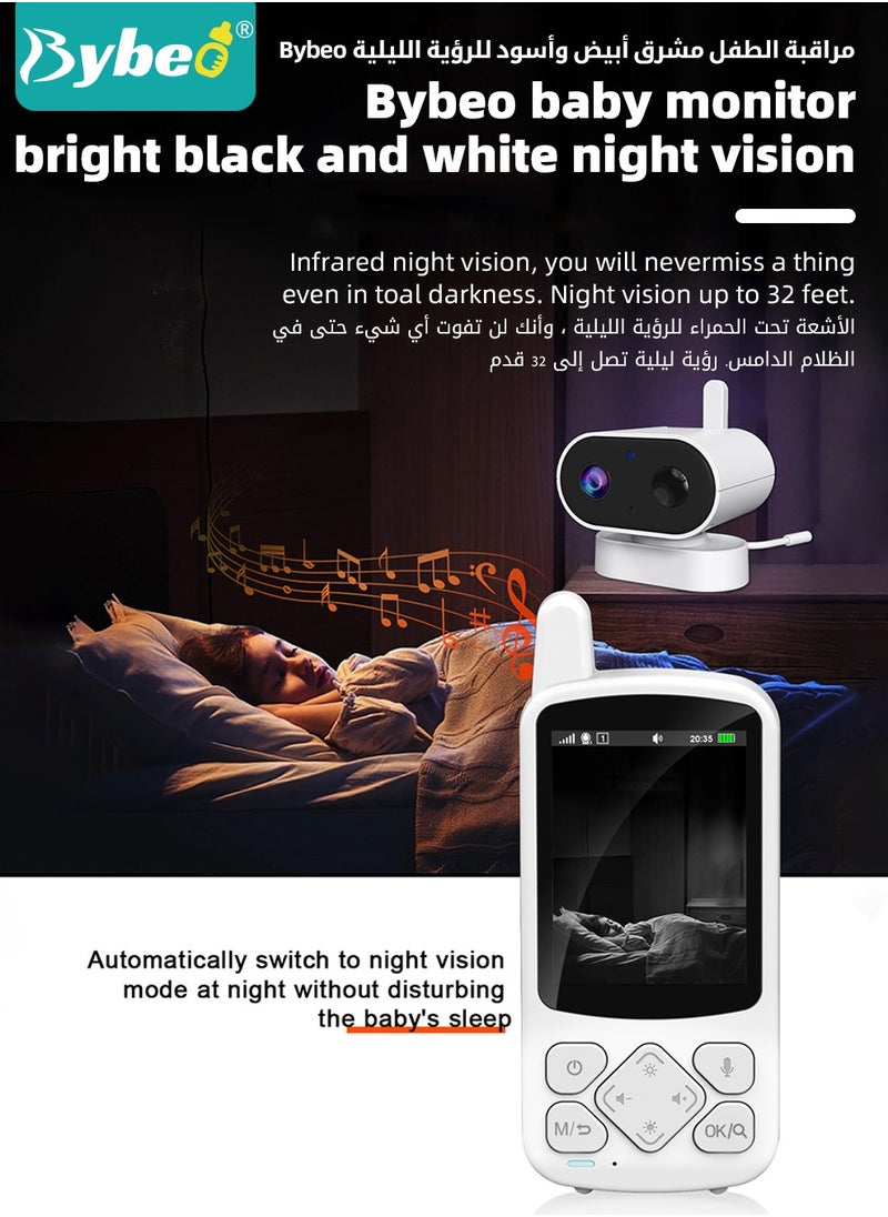 Bybeo Upgrade Baby Monitor, 2.8 Inch LCD Display Baby Camera Monitor with Camera and 2-Way Audio, Ultra-Clear Night Vision, Temperature Sensor and 8 Lullabies, Ideal for Baby/Elderly/Pet  - Image 5