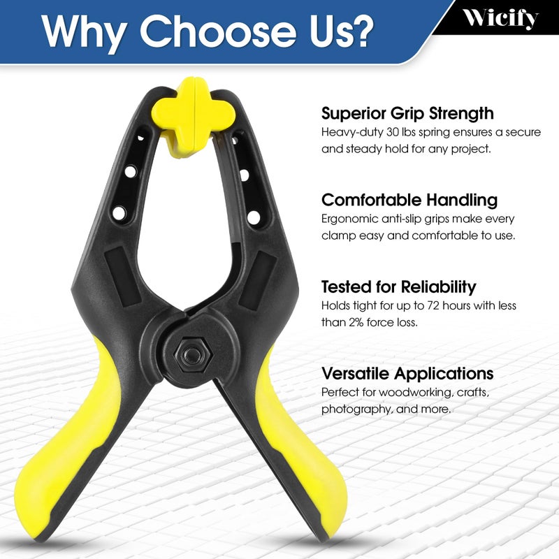 Wicify 6 Inch Heavy Duty Clamps- Pack of 4 Large Plastic Spring Clamps for Woodworking and Pool Cover Clips with 3 inch Mouth Opening Crafts, Backdrop Stand and Cover Holding (6 Inch Pack of 4) - Image 5