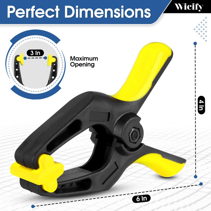 Wicify 6 Inch Heavy Duty Clamps- Pack of 4 Large Plastic Spring Clamps for Woodworking and Pool Cover Clips with 3 inch Mouth Opening Crafts, Backdrop Stand and Cover Holding (6 Inch Pack of 4) - Image 2