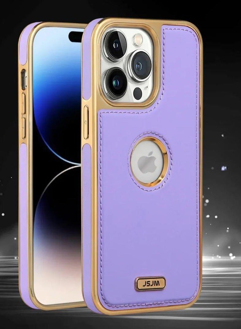 JSJM Upscale 12 Pro Max Luxury Premium Leather Back Cover Soft Protective Mobile Phone Case Purple/Gold