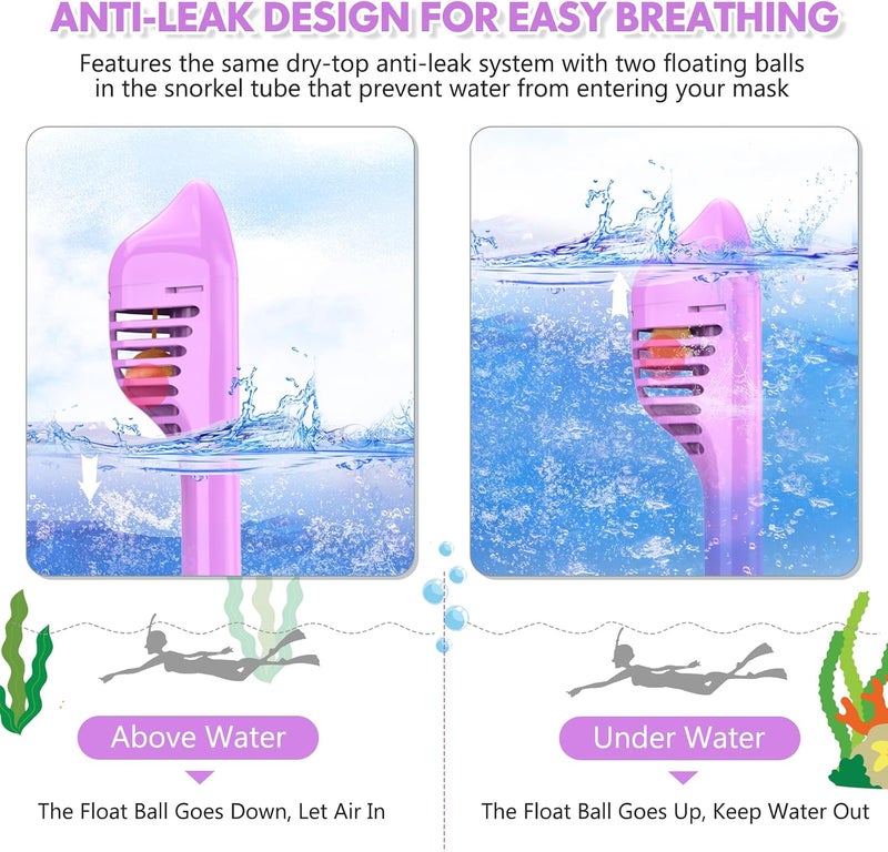 Kids Snorkel Mask Full Face, Snorkeling Gear for Kids with Camera Mount, 180 Degree Panoramic View Snorkeling Set Anti-Fog Anti-Leak - Image 4