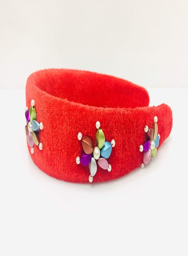 Nnr Girls Beaded Hair Bands With Stone Work_ Pack Of 1 Pcs Red Color - Image 2