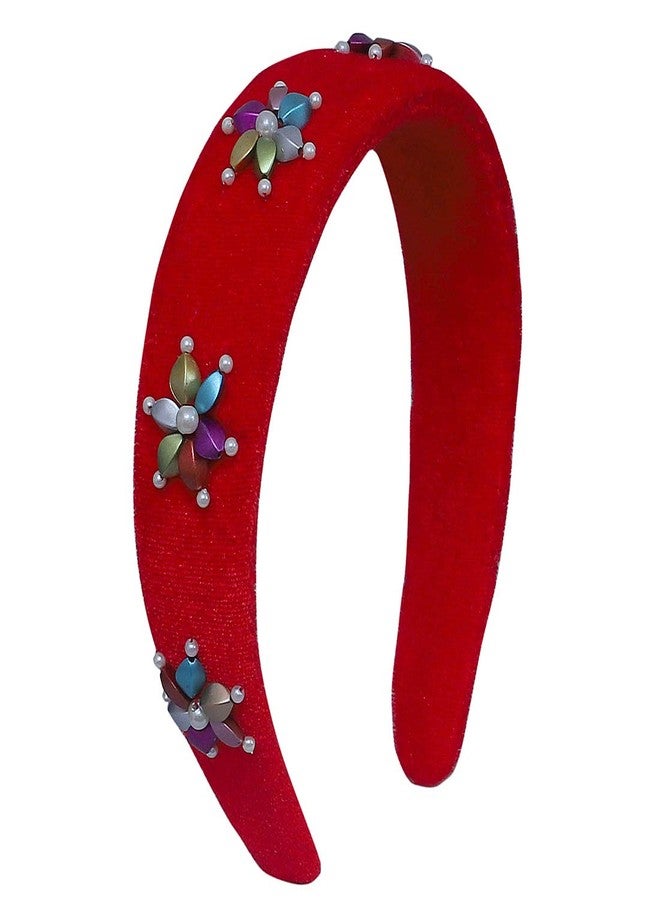 Nnr Girls Beaded Hair Bands With Stone Work_ Pack Of 1 Pcs Red Color - Image 1