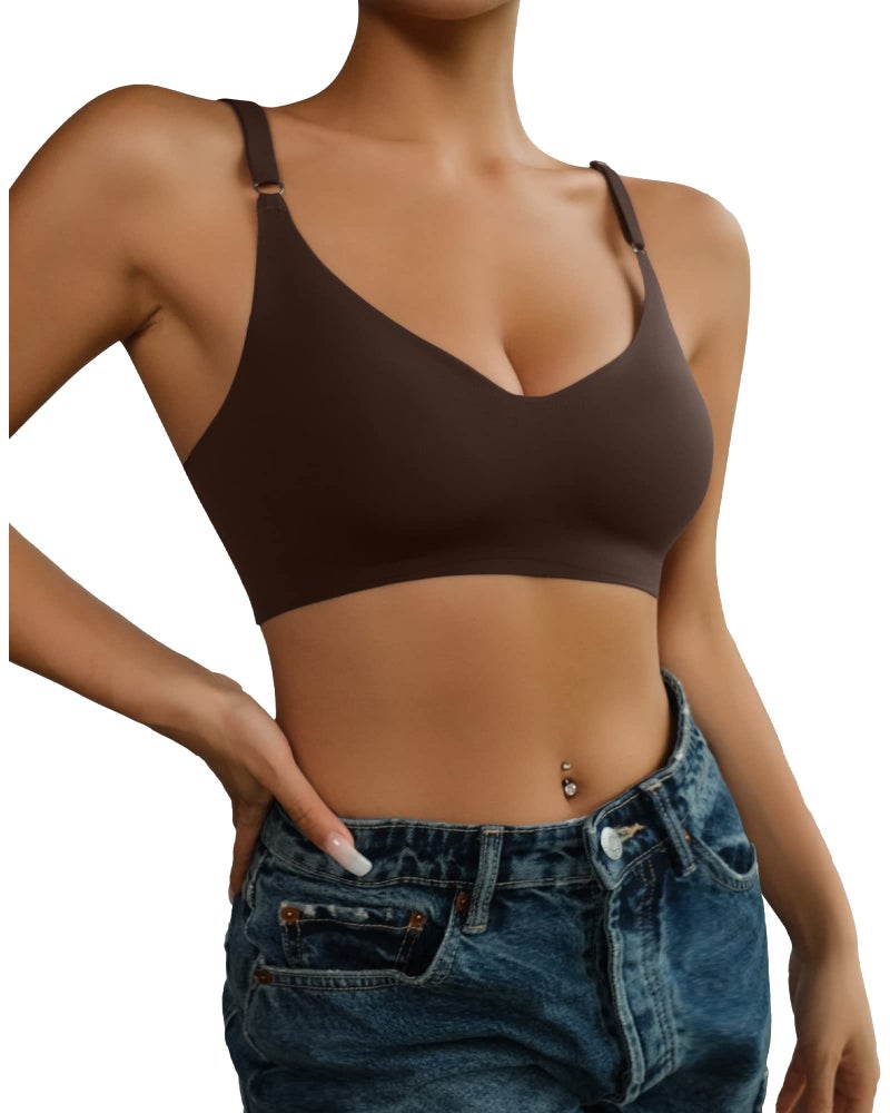 DEANGELMON 4 Pieces V Neck Bralettes Padded Seamless Adjustable Straps Bra Everyday Basic Sleeping Bras (4P1,XS) - Image 2