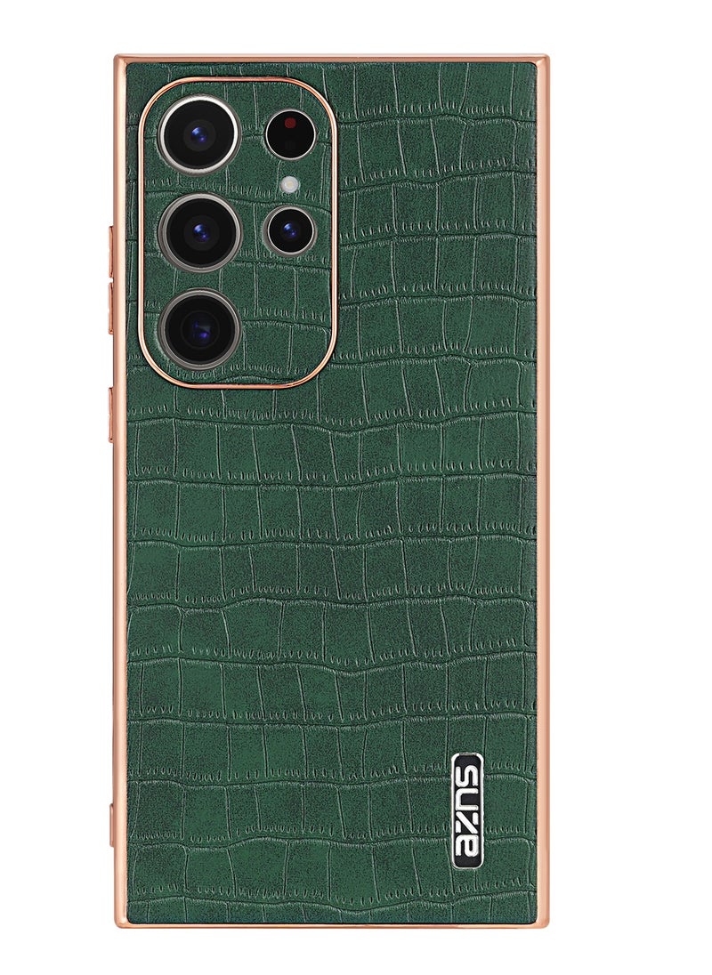 ICARLUS For Samsung Galaxy S24 Ultra 5G Case Electroplating Crocodile Texture PU+TPU Phone Cover Green  - Image 4