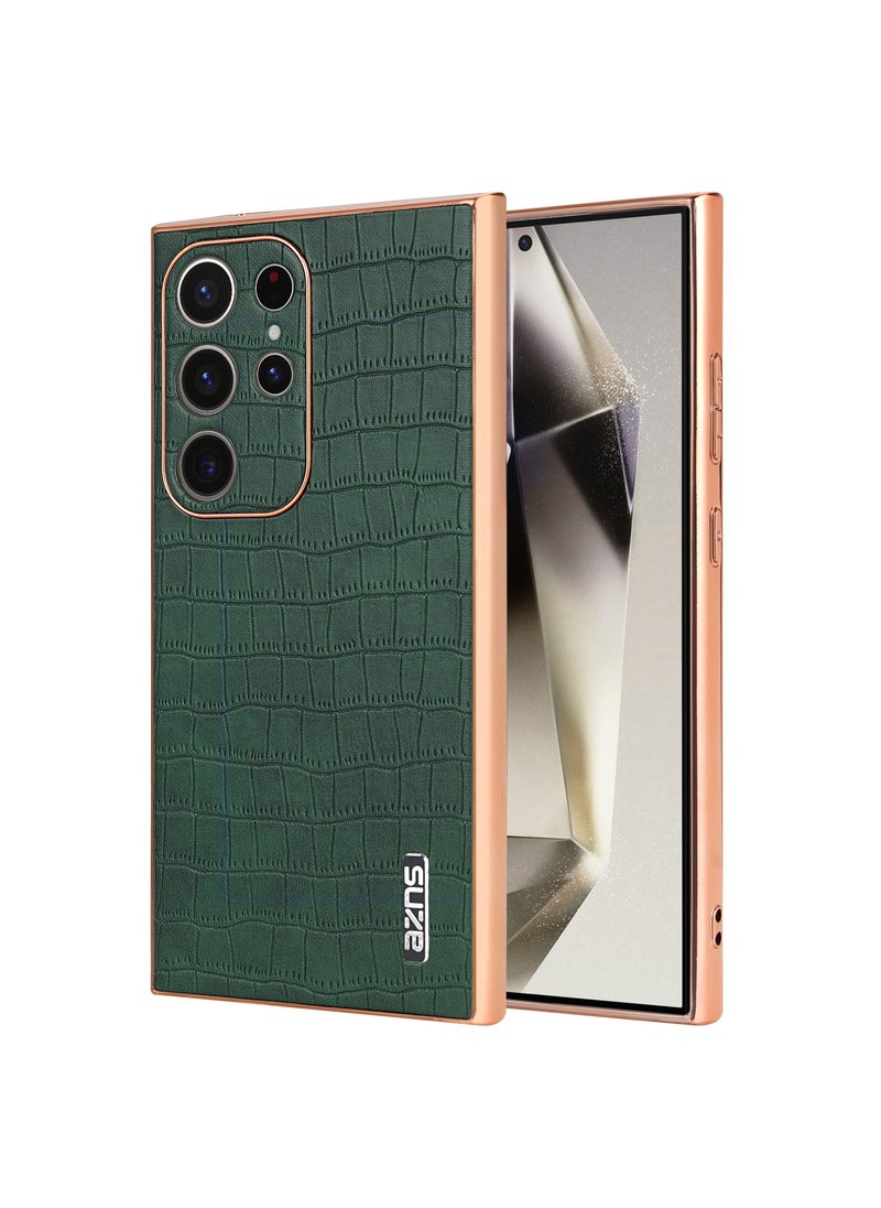 ICARLUS For Samsung Galaxy S24 Ultra 5G Case Electroplating Crocodile Texture PU+TPU Phone Cover Green  - Image 1