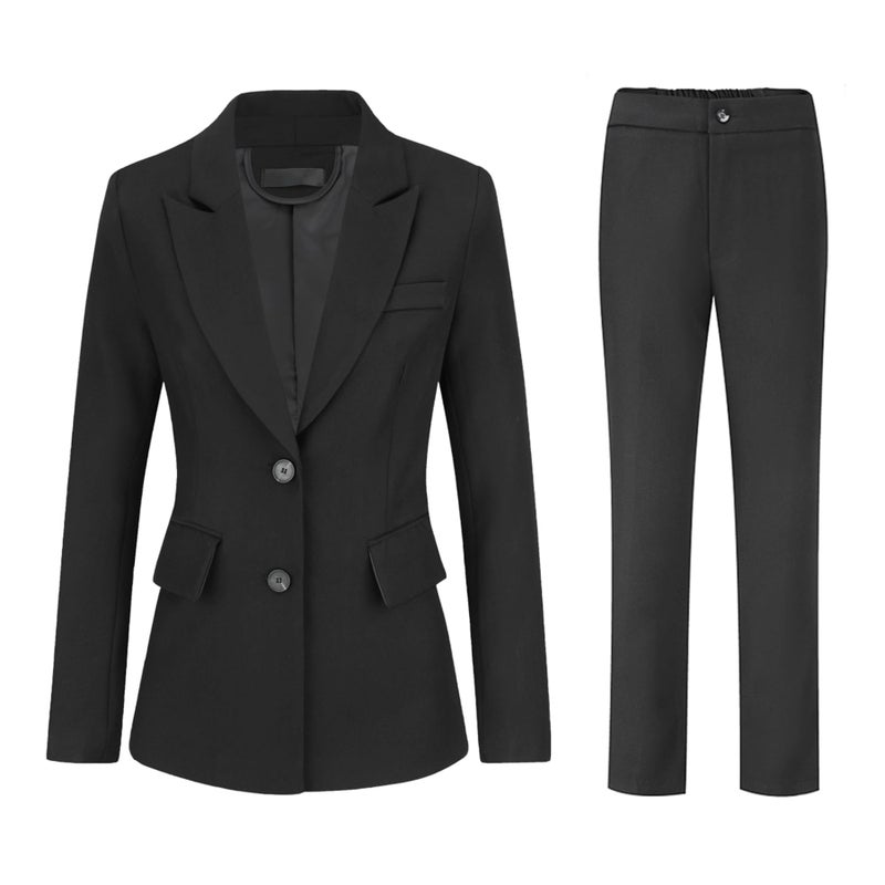 YUNCLOS Women's 2 Piece Office Work Suit Set One Button Blazer and Pants Black - Image 1