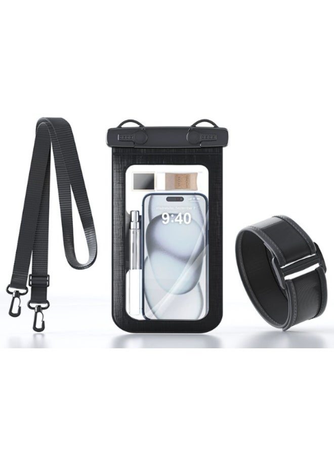 Golden 2-in-1 Waterproof Phone Pouch with Phone Armband, Underwater Waterproof Phone Cases with Detachable Strap, Waterproof Bags Up to 7.2", Beach Vacation Essentials Water Park Essentials（D012-2）  - Image 1