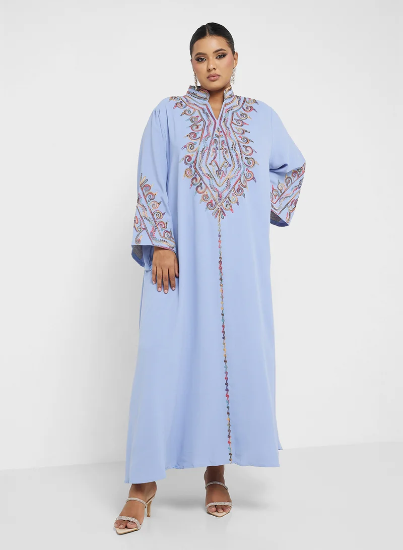 Khizana Plus size embroidered jalabiya