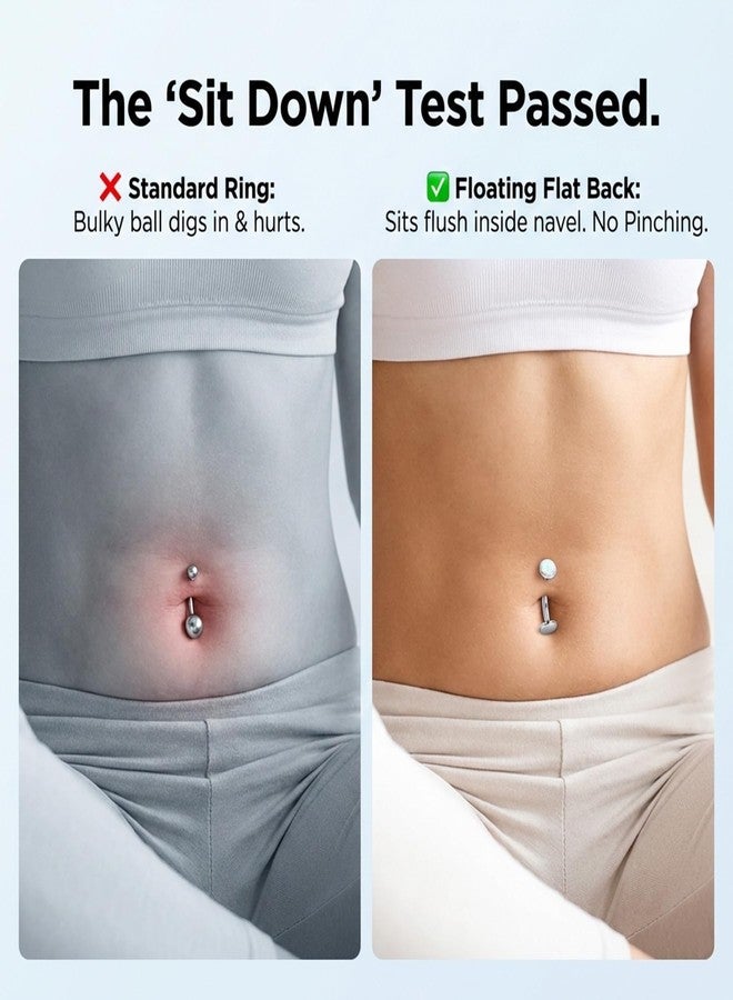 D.Bella ASTM F136 Titanium Floating Belly Button Rings Flat Back Belly Rings for Women Internally Threaded 14G Barbell Piercings Navel Piercings Jewelry Hypoallergenic 10mm - Image 3
