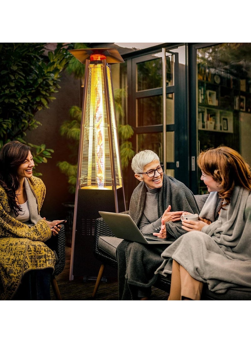 باتيو سخان فناء، 48.000 وحدة حرارية بريطانية، سخان خارجي لهب هرمي، أنبوب زجاجي كوارتز، سخان خارجي بروبان برج برونزي مطروق مع عجلات (أسود) - Image 5