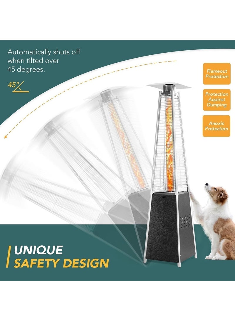 باتيو سخان فناء، 48.000 وحدة حرارية بريطانية، سخان خارجي لهب هرمي، أنبوب زجاجي كوارتز، سخان خارجي بروبان برج برونزي مطروق مع عجلات (أسود) - Image 3