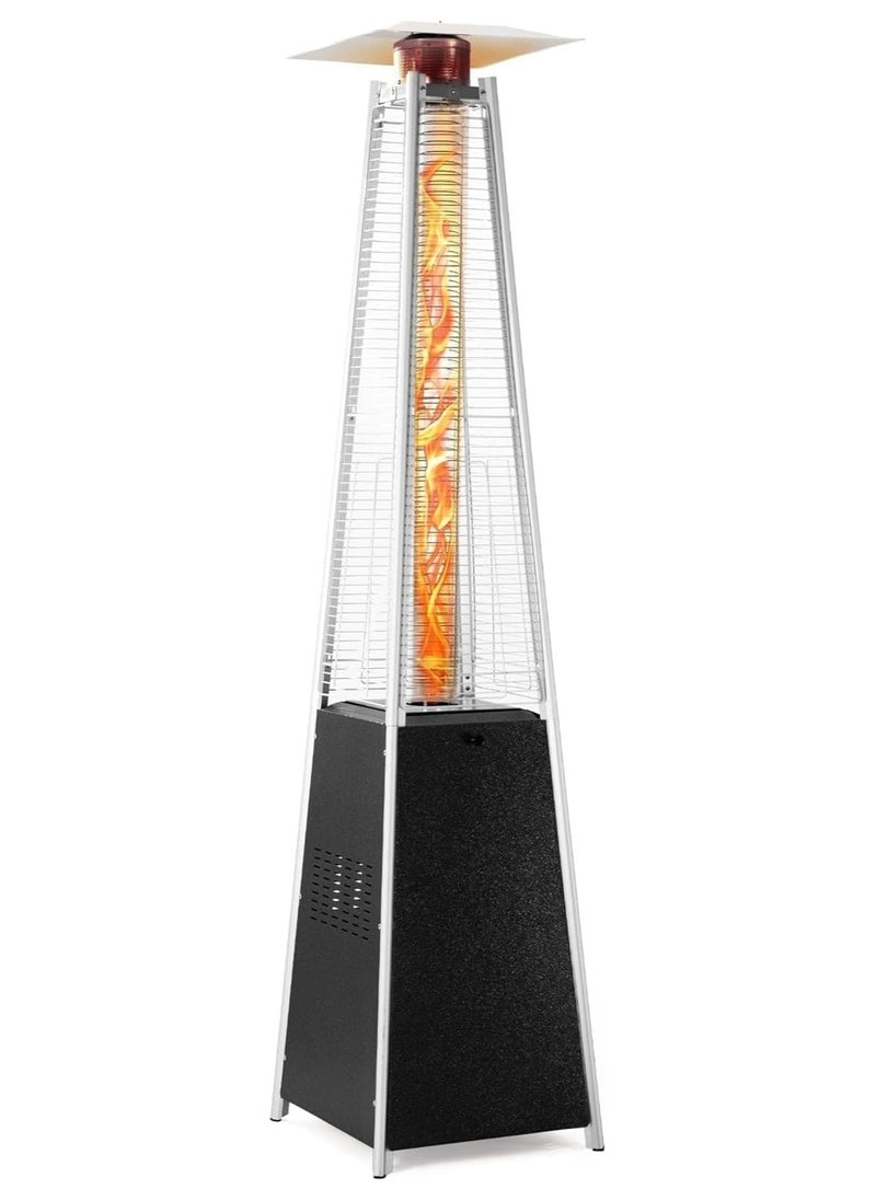 Patio Patio Heater, 48,000 BTU Pyramid Flame Outdoor Heater, Quartz Glass Tube Hammered Bronze Tower Propane Outdoor Heater with Wheels (Black)  - Image 1