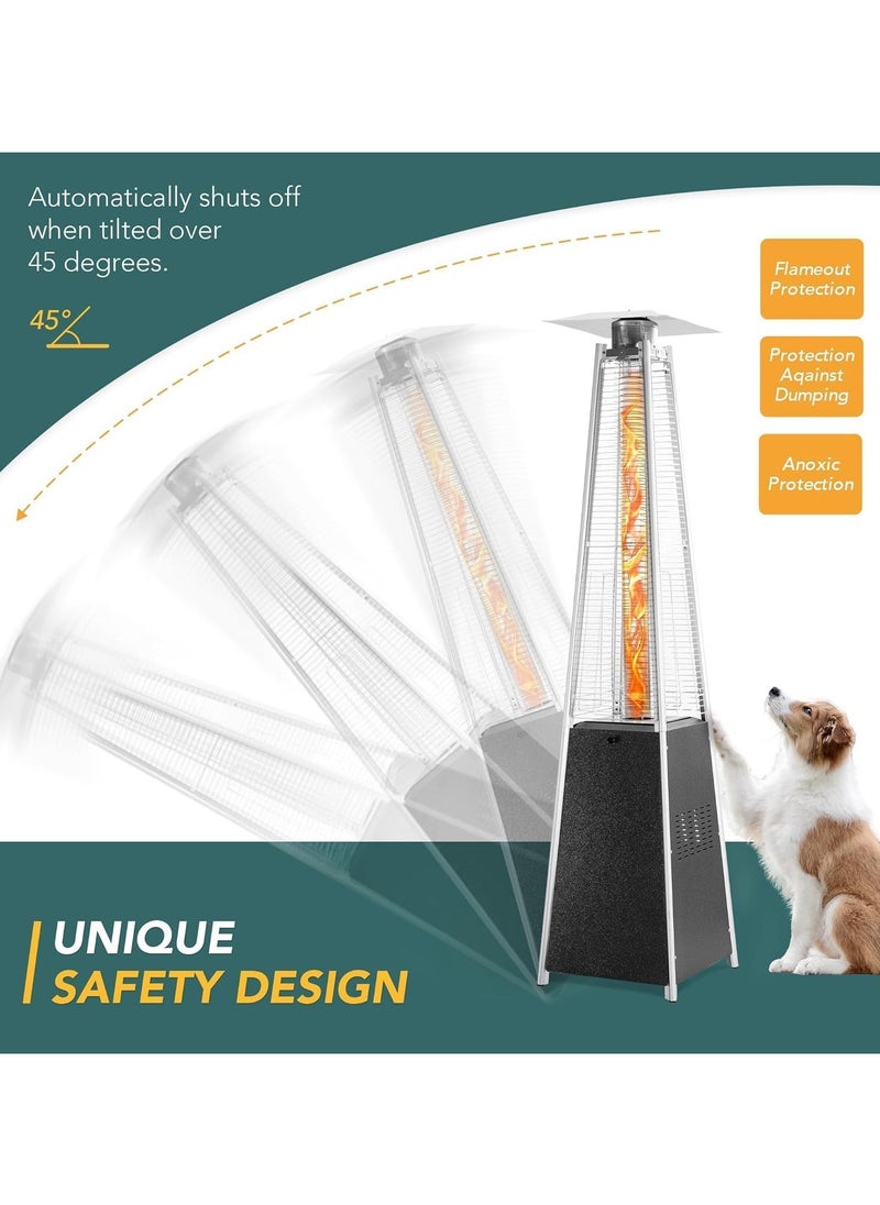 Patio Patio Heater, 48,000 BTU Pyramid Flame Outdoor Heater, Quartz Glass Tube Hammered Bronze Tower Propane Outdoor Heater with Wheels (Black)  - Image 3