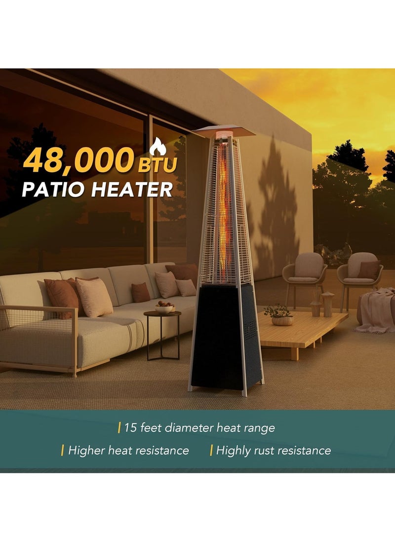 Patio Patio Heater, 48,000 BTU Pyramid Flame Outdoor Heater, Quartz Glass Tube Hammered Bronze Tower Propane Outdoor Heater with Wheels (Black)  - Image 5