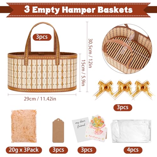 Dreamtop 3 Set Baskets for Gifts Empty, Woven Bamboo Gift Basket Empty Large with Handles, Sturdy Gift Basket Kit Empty to Fill for Christmas Birthday Baby Shower Wedding Gift - Image 2