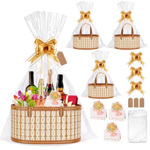 Dreamtop 3 Set Baskets for Gifts Empty, Woven Bamboo Gift Basket Empty Large with Handles, Sturdy Gift Basket Kit Empty to Fill for Christmas Birthday Baby Shower Wedding Gift - Image 1