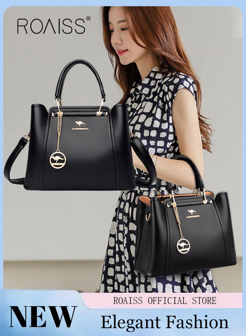 PU Leather Women Shoulder Bag Women's Handbag Elegant Patent Leather Bag Waterproof Handbag Shoulder Bag Women Large Capacity Bag Tote Bag Black