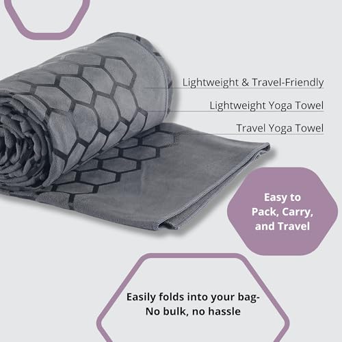 Clever Yoga Hot Yoga Mat Towel – Non-Slip Grip for Hot Yoga, Sweat Absorbent, Honeycomb Silicone Grip, Stays Flat – Ideal for Pilates, Travel, Washable & Lightweight - Gray - Image 5