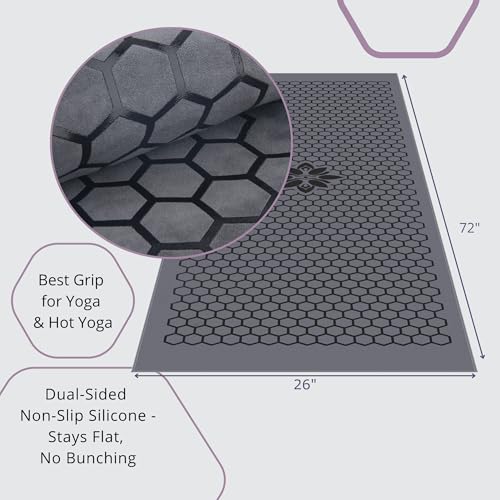 Clever Yoga Hot Yoga Mat Towel – Non-Slip Grip for Hot Yoga, Sweat Absorbent, Honeycomb Silicone Grip, Stays Flat – Ideal for Pilates, Travel, Washable & Lightweight - Gray - Image 3