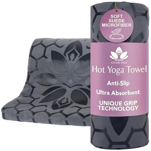 Clever Yoga Hot Yoga Mat Towel – Non-Slip Grip for Hot Yoga, Sweat Absorbent, Honeycomb Silicone Grip, Stays Flat – Ideal for Pilates, Travel, Washable & Lightweight - Gray - Image 1