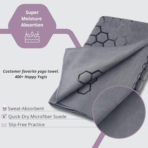 Clever Yoga Hot Yoga Mat Towel – Non-Slip Grip for Hot Yoga, Sweat Absorbent, Honeycomb Silicone Grip, Stays Flat – Ideal for Pilates, Travel, Washable & Lightweight - Gray - Image 4