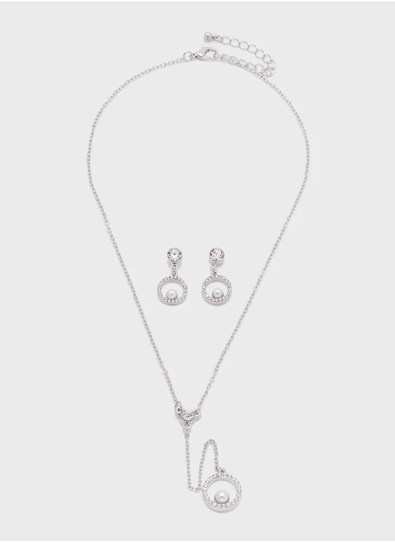Ella Limited Edition Pearl Diamante Pendant Necklace  & Drop Earrings Set