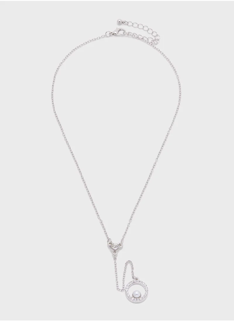 Ella Limited Edition Pearl Diamante Pendant Necklace  & Drop Earrings Set