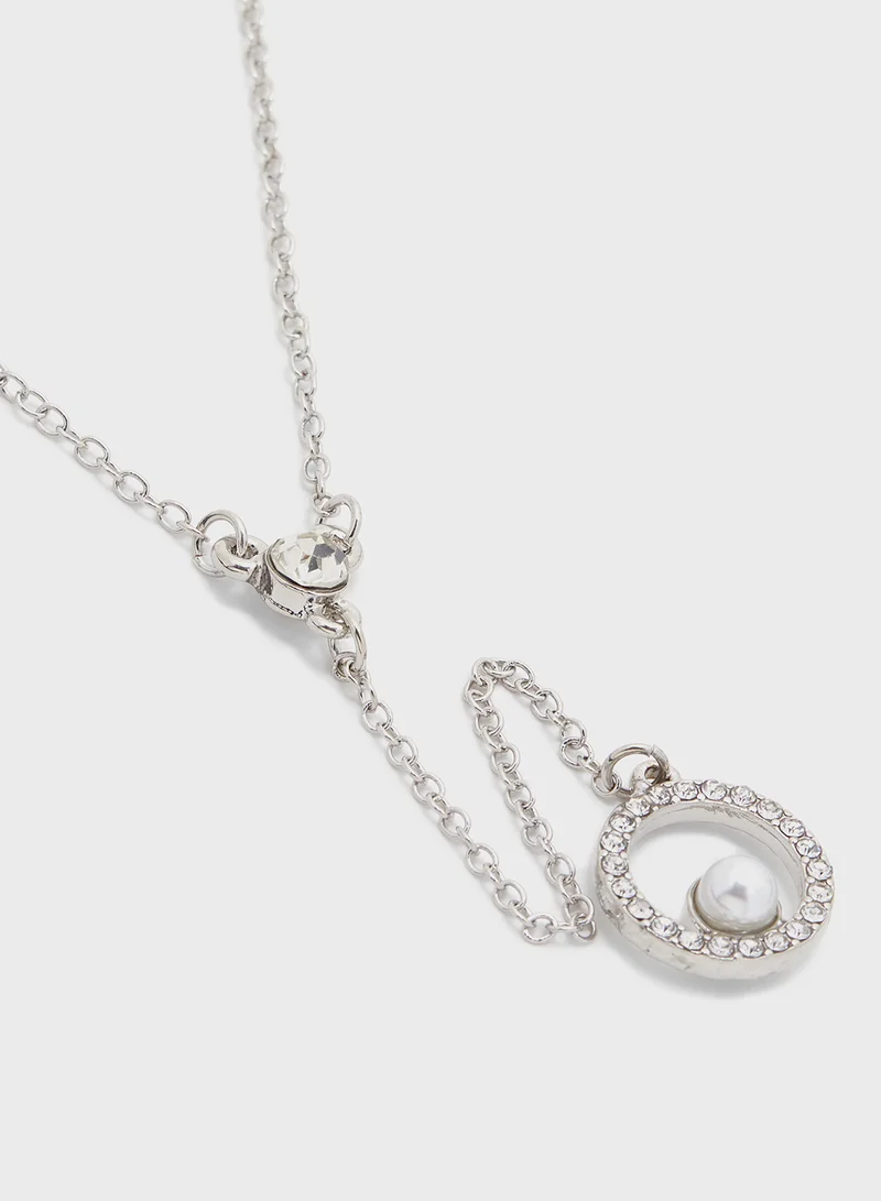 Ella Limited Edition Pearl Diamante Pendant Necklace  & Drop Earrings Set