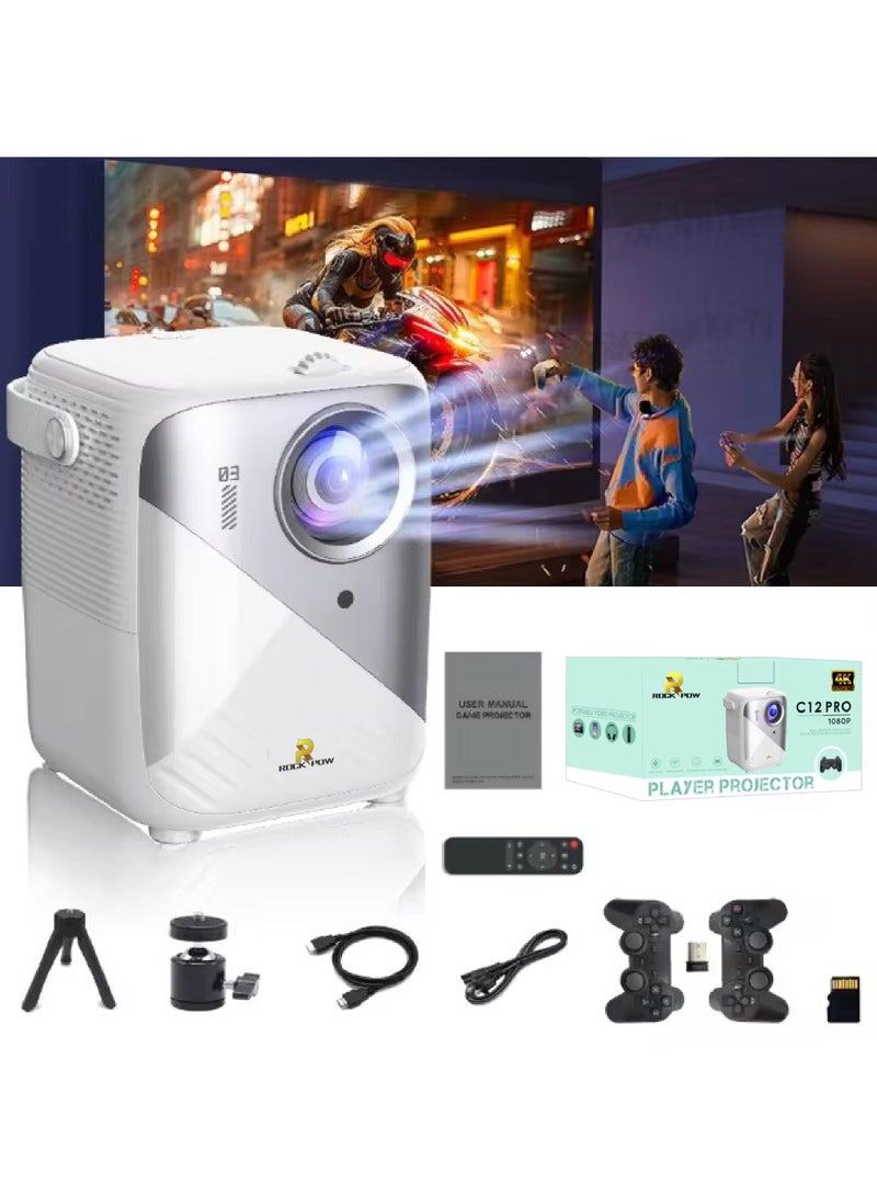 Rock Pow Game Console 4K HD Video, Classic 64GB Retro TV 10000 Game,Game Projector 2 in 1 Professional Chip, Portable Projector With Wireless Controller Gamepad, 2.4G /5G WiFi BT 5.0 Support 4K 130-inch screen 180° Rotation Hi-Fi Speaker Portable Size 50-100% Zoom  - Image 1