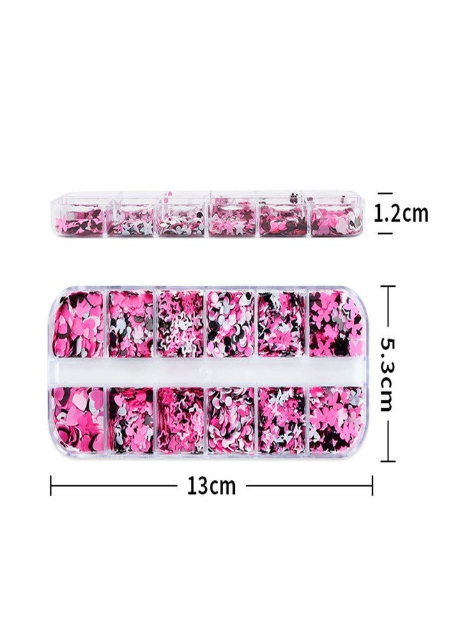 TBRZTR Nail Art Glitter Flakes 12 Grids Nail Sequins Love Heart Butterfly Stars Round Rabbit Nail Supplies Mixed 3 Colors Glitter Nail Charms Designs DIY Nail Decorations Nail Art Accessories for Women Girls - Image 5