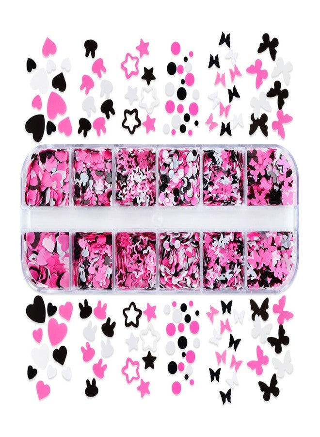 TBRZTR Nail Art Glitter Flakes 12 Grids Nail Sequins Love Heart Butterfly Stars Round Rabbit Nail Supplies Mixed 3 Colors Glitter Nail Charms Designs DIY Nail Decorations Nail Art Accessories for Women Girls - Image 1