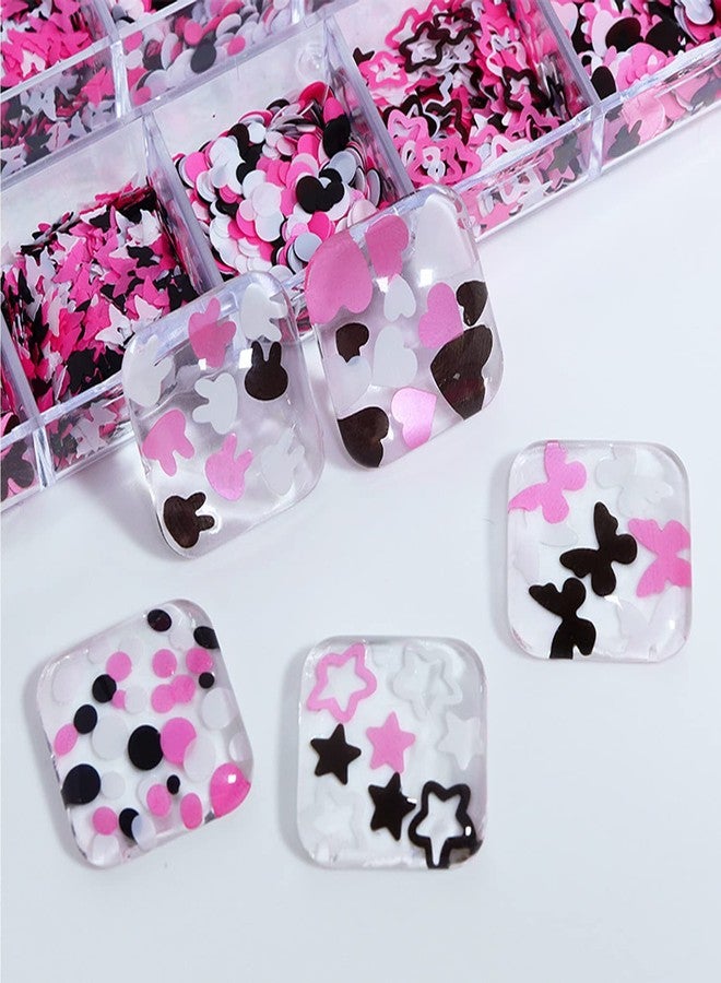 TBRZTR Nail Art Glitter Flakes 12 Grids Nail Sequins Love Heart Butterfly Stars Round Rabbit Nail Supplies Mixed 3 Colors Glitter Nail Charms Designs DIY Nail Decorations Nail Art Accessories for Women Girls - Image 4