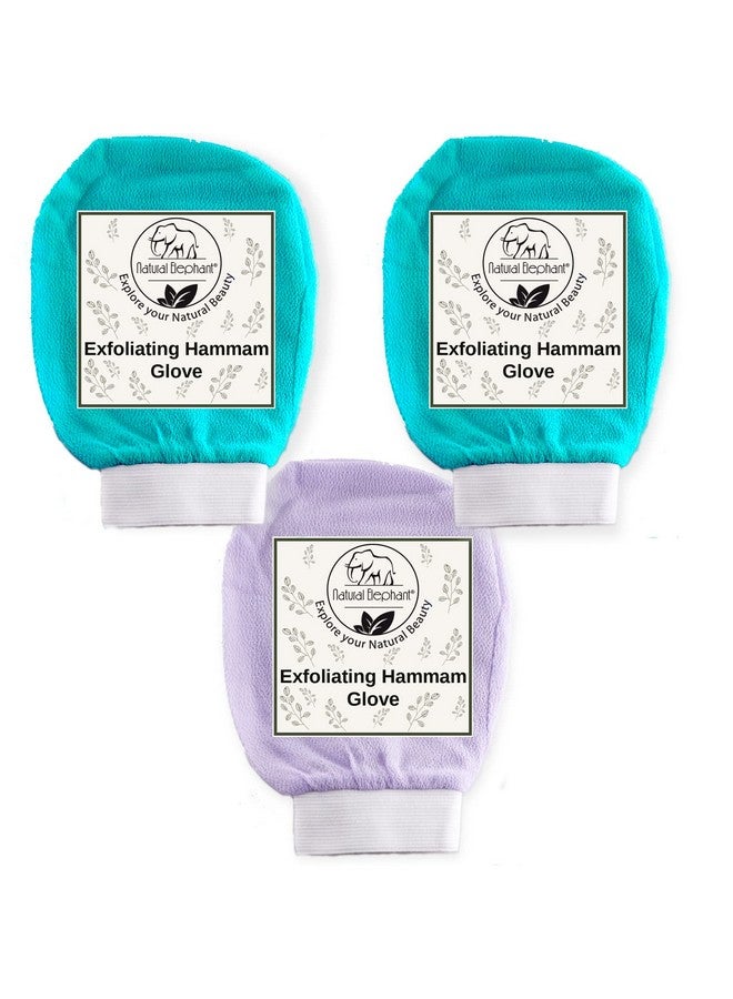 Natural Elephant Natural Elephant Exfoliating Hammam Glove (2 Teal and 1 Purple (Pack of 3))  - Image 1