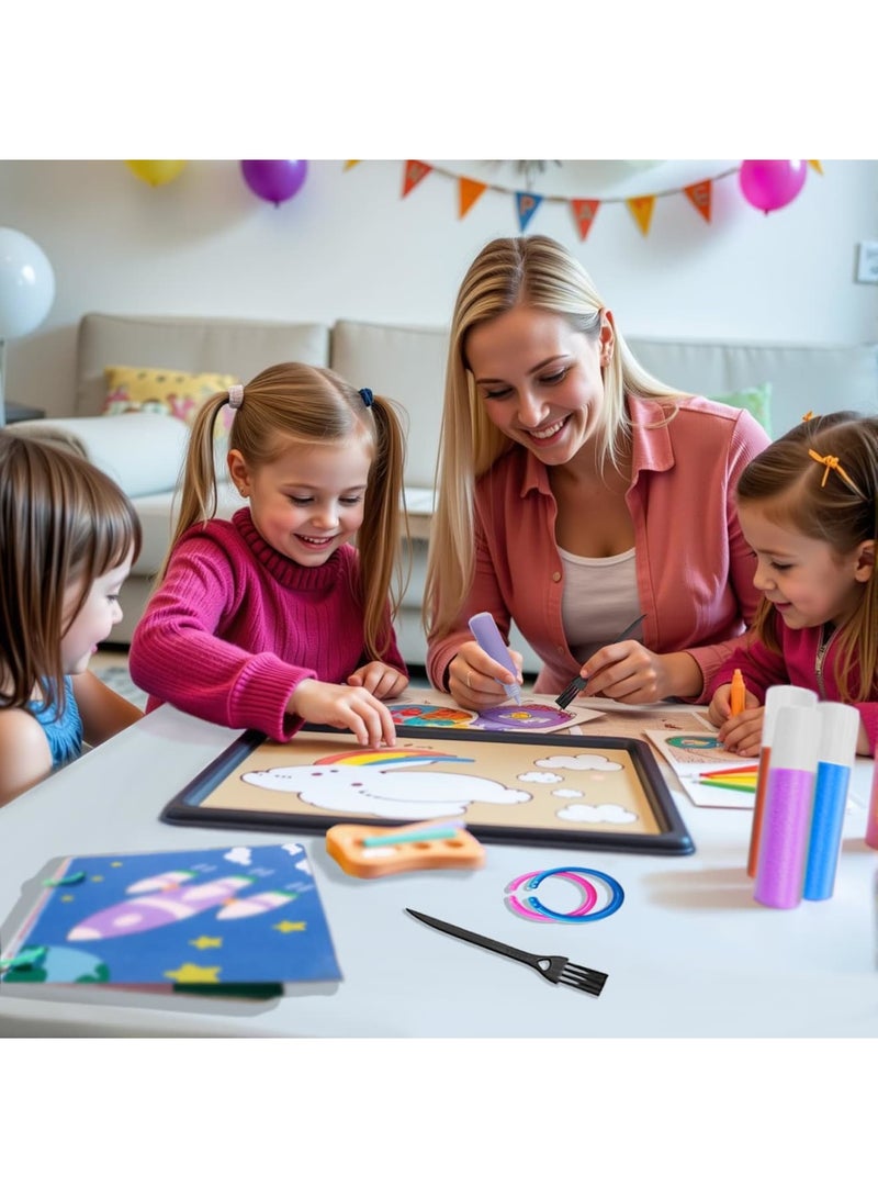 Barakah 32 Pcs Kids Sand Art Kit, 16 Color Vehicle Sand Painting Set with 16 Scenic Sheets, DIY Craft Art Supplies for Boys and Girls Ages 6-12, Creative Arts and Crafts Educational Gift - Image 2