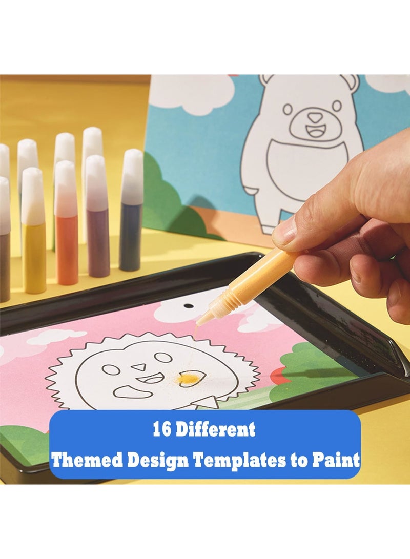 Barakah 32 Pcs Kids Sand Art Kit, 16 Color Vehicle Sand Painting Set with 16 Scenic Sheets, DIY Craft Art Supplies for Boys and Girls Ages 6-12, Creative Arts and Crafts Educational Gift - Image 3