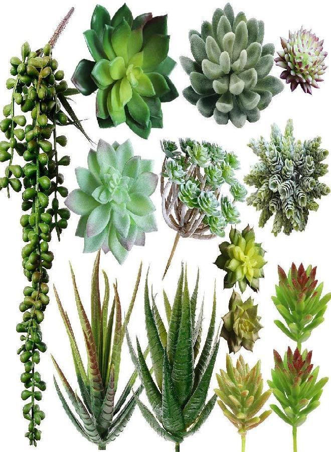 Supla 14 Pcs Artificial Succulents Plants in Bulk Assorted Unpotted Hanging String of Pearls Cactus Aloe Picks Small Fake Succulents for Wreath Centerpiece Floral Arrangement Indoor Outdoor Home Décor - Image 1