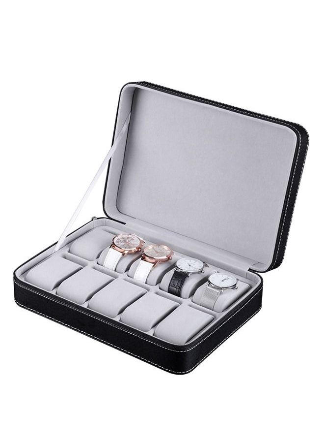 PADOM - Padom Watch Box Portable Travel Zipper Case Collector Storage, portable zipper watch box PU leather watch box 10 Slot - Image 1