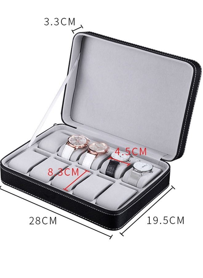 PADOM - Padom Watch Box Portable Travel Zipper Case Collector Storage, portable zipper watch box PU leather watch box 10 Slot - Image 1