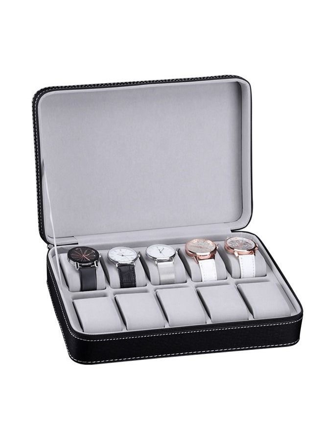 PADOM - Padom Watch Box Portable Travel Zipper Case Collector Storage, portable zipper watch box PU leather watch box 10 Slot - Image 1