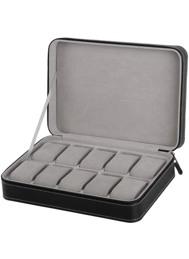 PADOM - Padom Watch Box Portable Travel Zipper Case Collector Storage, portable zipper watch box PU leather watch box 10 Slot - Image 1