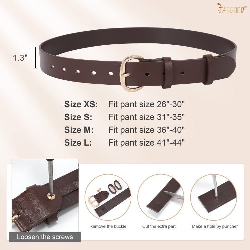 JASGOOD Women Coffee Leather Belt for Jeans Pants Gold Buckle Lady Casual Dress Waist Belt(Fit Waist Size 31-35inch) - Image 4