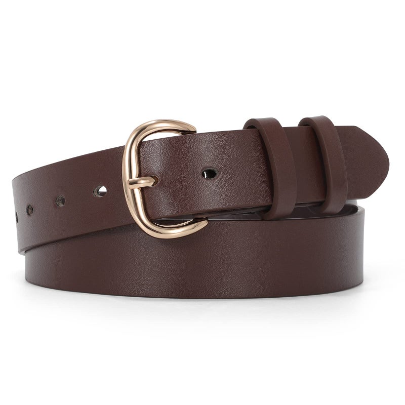 JASGOOD Women Coffee Leather Belt for Jeans Pants Gold Buckle Lady Casual Dress Waist Belt(Fit Waist Size 31-35inch) - Image 1